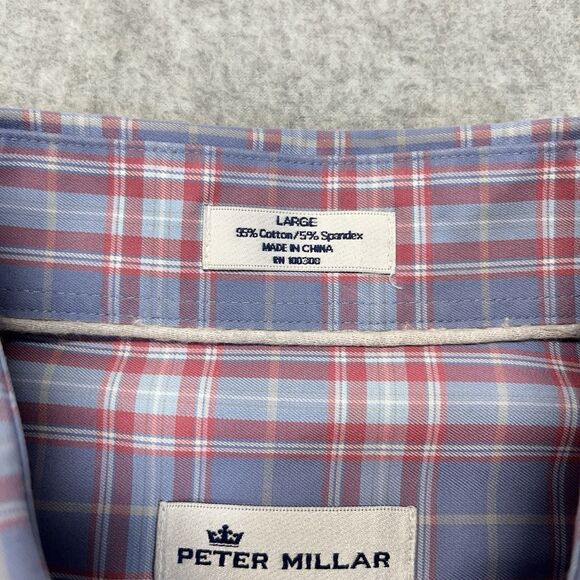 Peter Millar Crown Sport Button Down Shirt Men’s Large Magenta Blue Plaid - Picture 4 of 10